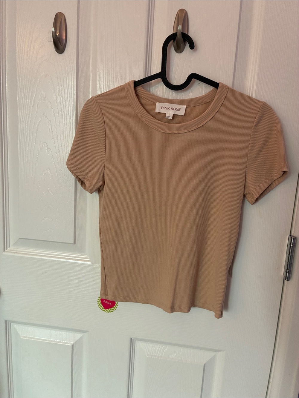 Pink Rose Tan(beige) Ribbed Short Sleeve Tee